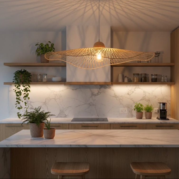 Stråla taklampa - Bali-inspirerad solhatt