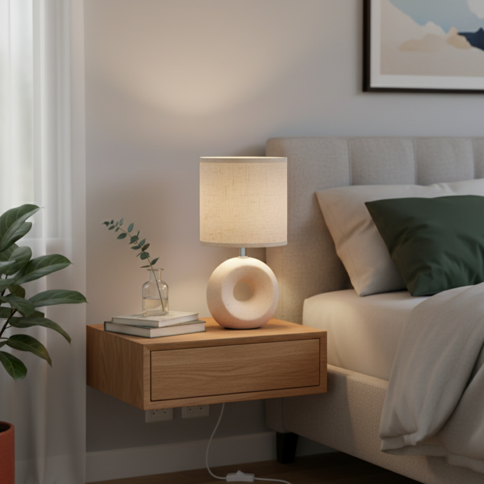 Adrea bordslampa - Keramisk lampa i beige