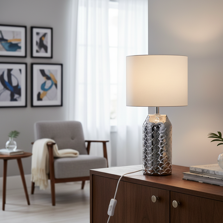 Eterna bordslampa - Porslin med fiskfjällsmönster